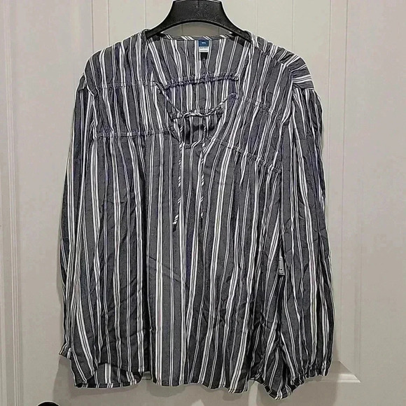 Old Navy Blue White Vertical Stripe Long Sleeve Blouse Size XXL - Picture 8 of 8